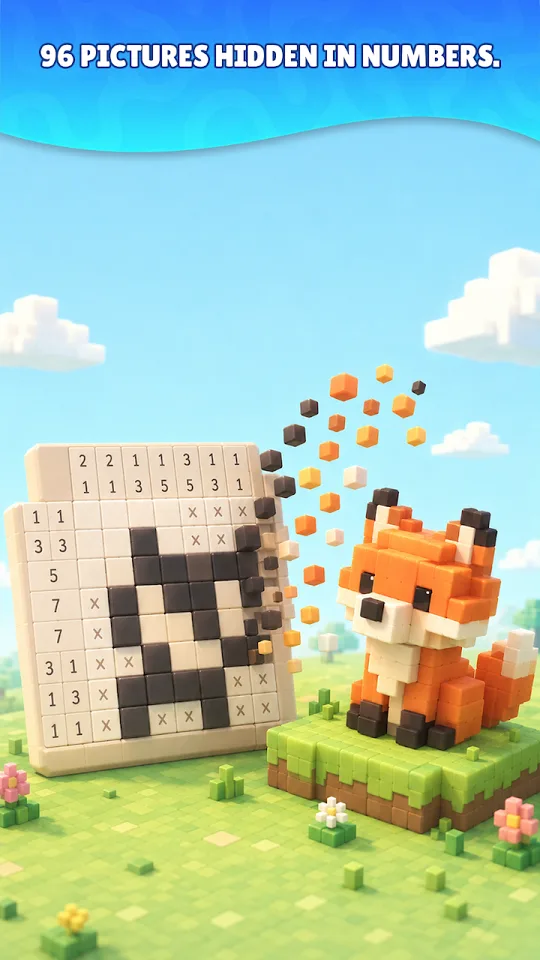 Nonogram World: a fox picture appearing from the numbers