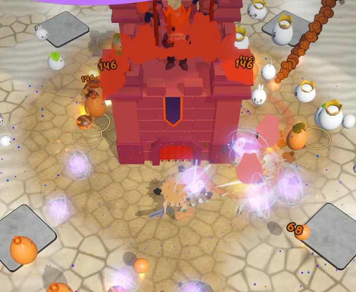 Timmy blasting a horde of monsters at the castle gate